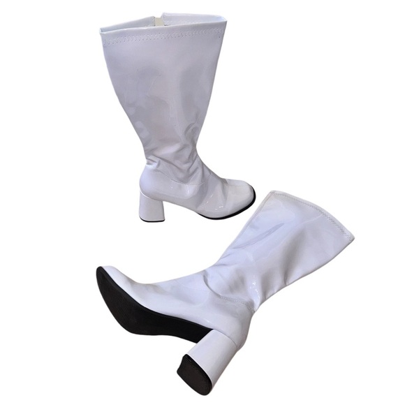 ELLIE white Patent tall 3in block heel GO GO  BOOTS WOMEN’S size XL 10 11 - Picture 3 of 14